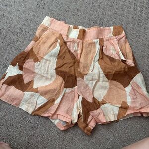 Whimsy + Row Pink and Brown High-Waist Printed Shorts